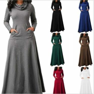 Imagem de Vestido Longo Mangas Longas Bolso Canguru - IND DA MODA, Cinza, M