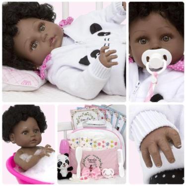 Imagem de Bebe Reborn Realista Pandinha Negra Enxoval Envio Imediato - Cegonha R