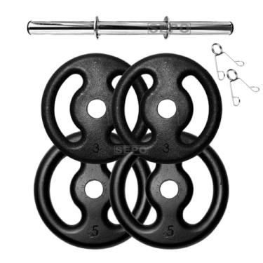 Imagem de Halter de 16Kg em Anilhas de Ferro e 1 Barra de 40cm com Presilhas