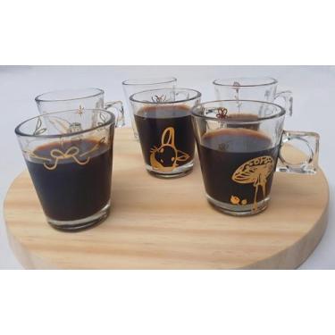 Imagem de 6 Copos Vidro Café Expresso 80ml Xícara Moderna c/ Ouro - DYNASTY