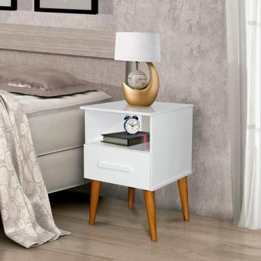 Imagem de Mesa de Cabeceira PER Estilo Retrô Com Pés em Madeira 1 Gaveta Cor Bra
