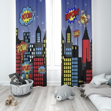 Imagem de Cortina Tecido Oxford Quarto Infantil Cidade de Heróis Super Poderes 2