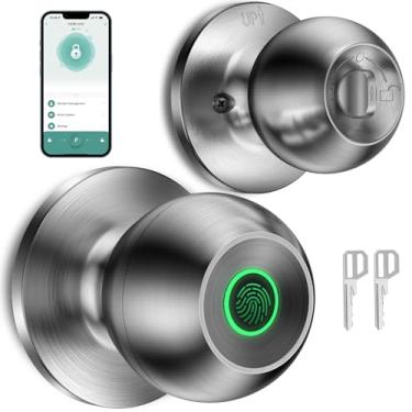 Imagem de Fechadura de porta com impressão digital, fechadura biométrica inteligente, maçaneta de porta de impressão digital com controle de aplicativo, adequada para quarto, sala de utilidade, apartamentos