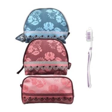 Imagem de Necessaire floral Porta Moeda Premium Feminina + Escova - Mormino, Azu