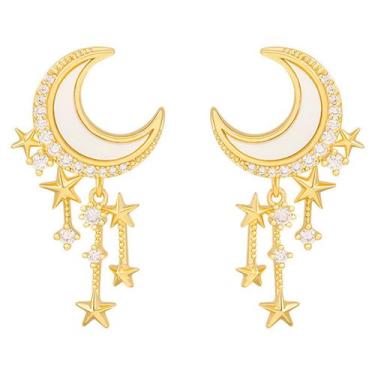 Imagem de Brincos Lua Dourado Strass Sobrepor Delicado Feminino Festa - ANJO DA 