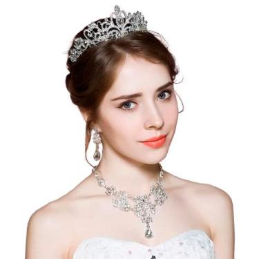 Imagem de Conjunto Colar e Brincos Elegante Brillho Gota Luxo Prateado - anjo da