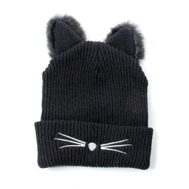 Imagem de Gorro feminino Da Moda Com Orelhas De Gato Malha Acrílica - ElaShopp