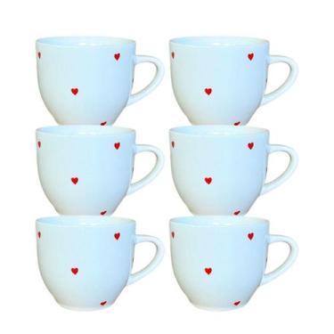 Imagem de Kit 6 Xícaras Paris Branca Poá Coração Vermelho 170ml - Porcelana AMA