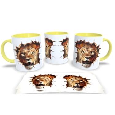Imagem de Caneca Preta de Porcelana Personalizadas Arte Espelhada em 3D Animais (Leão Amarela 2)