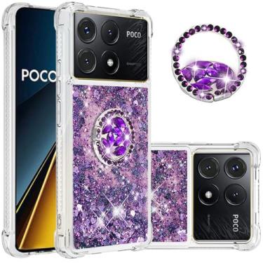 Imagem de Monwutong Capa Slim Fit para Redmi K70E, Capa para Xiaomi Poco X6 Pro, Glitter Líquido Efeito Areia Movediça Silicone Anel Kickstand Capa para Xiaomi Poco X6 Pro/Redmi K70E, WTZH Roxo