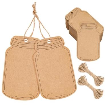 Imagem de 7.4cm X 4.3cm Vintage Style Mason Jar Shaped Tags,100PCS Brown Kraft Paper Gift Tags with 30m Natural Jute Twine for DIY and Craft, Canning Jars and Party Favours