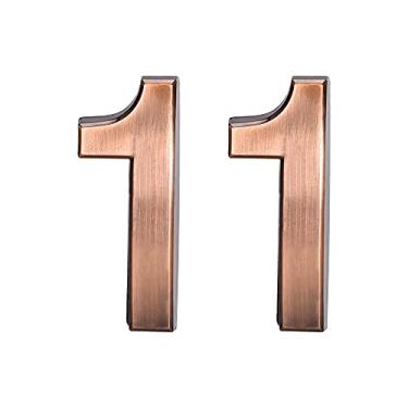 Imagem de uxcell Número de casa autoadesivo, plástico ABS de 9,94 cm número 1 para casa hotel caixa de correio placa bronze escovado 2 peças