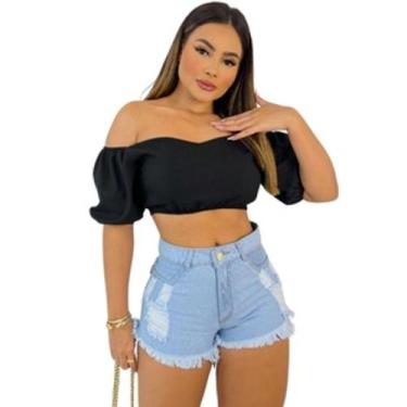 Imagem de Short Feminino Jeans Short Curto Jeans Rasgado - denin, 44