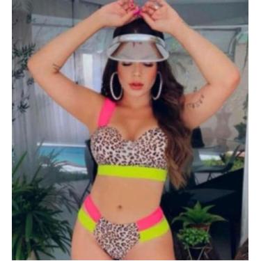 Imagem de  Biquíni Neon Bloco De Cores Elegance Neon Duas Tiras Moda Praia - M &