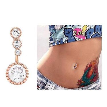 Imagem de Piercing De Umbigo Invertido Dourado Prata Pedra Zirconia - De Castro 