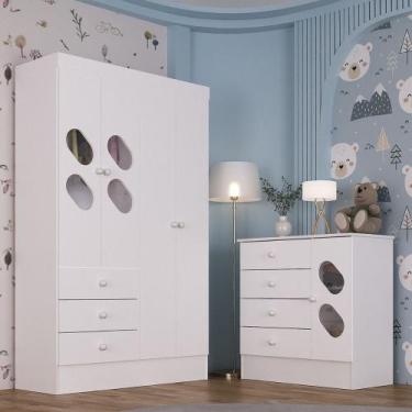 Imagem de Quarto de Bebê com Guarda Roupa 4 Portas 3 Gavetas e Cômoda 4 Gavetas 