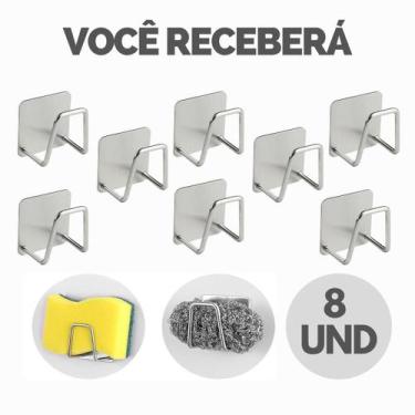 Imagem de Kit Suporte Porta Esponja Bucha Inox Gancho Adesivo Organizador - Esco