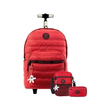 Imagem de Kit Escolar Mochila Rodas+Lancheira+Estojo Vermelho Minnie