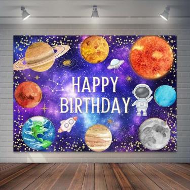 Imagem de Joliaco Espaço sideral cenário de aniversário planetas foguete fotografia astronauta fundo galáxia explosão festa de aniversário decoração mesa bolo adereços de cabine de fotos (2,1 x 1,5 m)