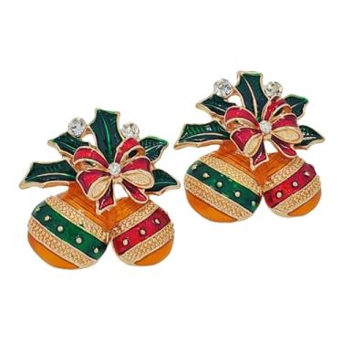 Imagem de KINMOT Broche de bola de Natal, acessório de ornamento laranja listrado verde esmaltado, 2 peças de conjunto, Small, Liga de aço, Cristal