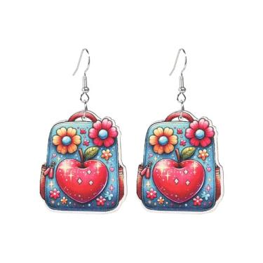 Imagem de Brincos de professor para mulheres, engraçados, de madeira, fofo, livro, lápis, mochila, maçã, amor, coração, apreciação, brincos pendentes para estudantes de volta às aulas, presente de dia do