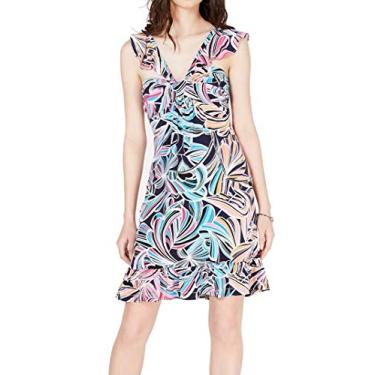 Imagem de Trina Turk Vestido feminino henna com babados e alças, Zinnia gráfica, 36