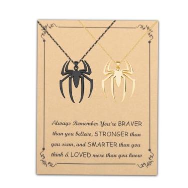 Imagem de FUSTMW Conjunto de colar de aranha super inspirado em heróis, joias de aranha, presentes para fãs de filmes de TV, Halloween, presentes de aranha, Large, Aço inoxidável, pedra preciosa