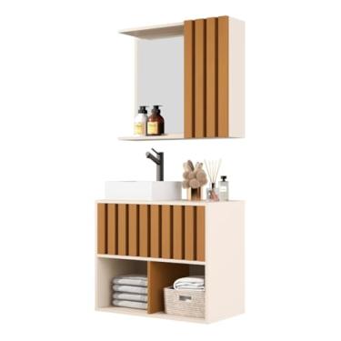 Imagem de Gabinete Armário Banheiro 2 Portas C/Cuba E Espelheira Ripado Verdadeiro Mali (Off/Nature)