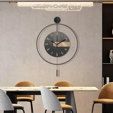 Imagem de Relógio de parede moderno, relógios de parede grandes decorativos de metal operado por bateria, relógio de parede com pêndulo para decoração de sala de estar, quarto, cozinha, escritório, relógio de
