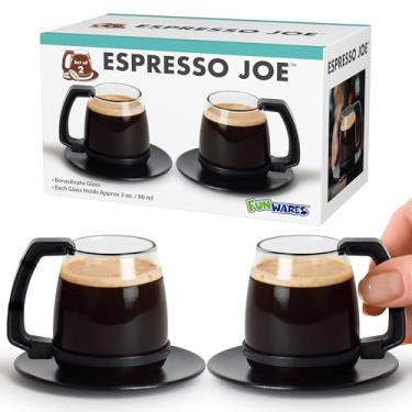 Imagem de Funwares Original Espresso Joe, conjunto de 2, xícaras de café expresso jumbo de 85 g com porta-copos retrô, canecas legais engraçadas, presente perfeito para amantes de café, uma versão em miniatura