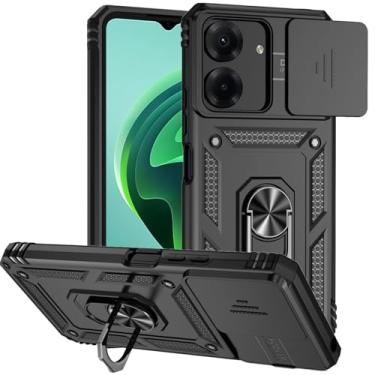 Imagem de Tothedu Capa para Redmi 13C 4G, capa Poco C65 com capa de câmera deslizante, suporte magnético à prova de choque com anel giratório de 360° integrado para Xiaomi Redmi 13C preta