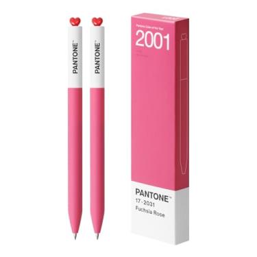 Imagem de Kaco FIRST Canetas de gel 2 peças com tinta preta, ponta fina de 0,5 mm, experiência de escrita suave, artigos de papelaria fofos estéticos para diário, canetas para anotações (rosa fúcsia 2001)