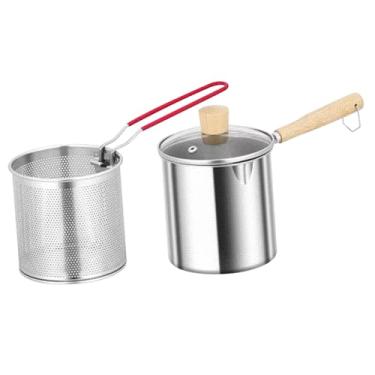 Imagem de ＫＬＫＣＭＳ Frigideira Mini Fritadeira Universal Alça Antiderrapante Alça de Madeira Filtro de Óleo para Todos os Tipos de Fontes de Fogo, S