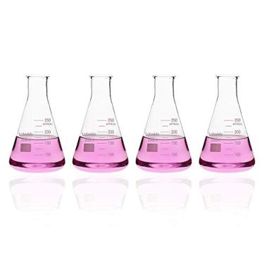 Imagem de Labvida 4 Unidades de Frascos Erlenmeyer de Vidro de Boca Estreita, Vol.250Ml, 3.3 Borocilicato com Graduação Impressa, Lvc003