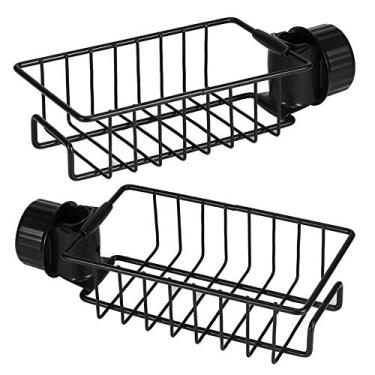 Imagem de Suporte de Esponja para Pia de Cozinha Em Aço Inoxidável Akozon JBLRY-04, Escorredor de Pratos Sem Torneira, Organizador Durável para Utensílios de Cozinha e Esponjas (Preto