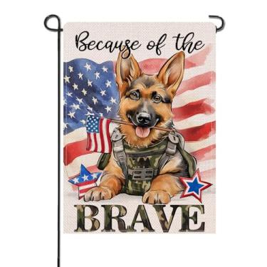 Imagem de Artofy 4th of July Dog German Shepherd Small Decorative Garden Flag, Patriotic Pet Because of the Brave America Yard Lawn Outside Decor, American USA Burlap Outdoor Home Decoration Dupla Face 12x18