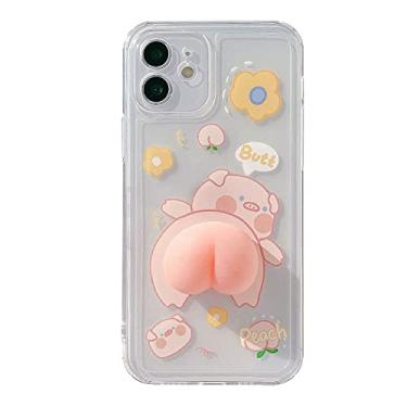 Imagem de BONTOUJOUR Capa de telefone para iPhone 12 Mini, novidade engraçada ondulando 3D espremível pêssego bumbum porquinho capa transparente de borracha de silicone TPU macio ajuda a relaxar