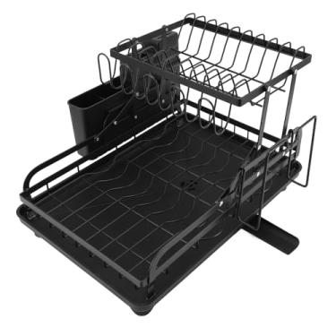 Imagem de Rack de Secagem de Pratos de Camada Dupla, Rack de Armazenamento Dobrável para Bancada de Cozinha, Prateleira de Drenagem, Design Ventilado, Organizador Multiuso Com Material de