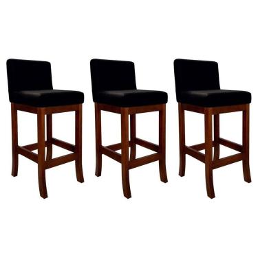 Imagem de Conjunto 03 Banquetas Alta em Madeira Maciça Nápoles Pinhão