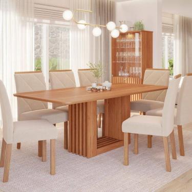 Imagem de Sala de Jantar Ariela 210cm sem Vidro com 8 Cadeiras Fernanda Cinamomo/Madeira/Nude
