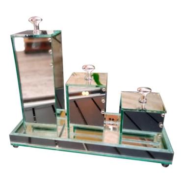 Imagem de Kit Lavabo Com Bandeja Vidro Luxo Trio Organizador Banheiro (Espelhado prata)