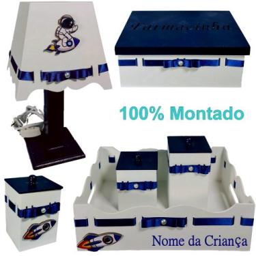 Imagem de Kit de Higiene para quarto de bebê menino madeira Mdf 6 pçs - Astronau