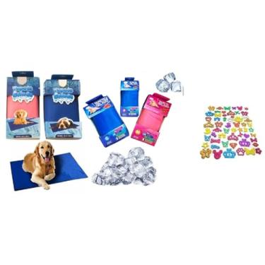 Imagem de Tapete Refrescante Cachorro Pet Gato Tapete Gelado Para Cachorro Gato Pet + Enfeites Luxo (1 Tapete Azul Luxo Premium 50 x 65cm + Enfeites)