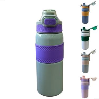 Imagem de Garrafinha Térmica de Água Inox 550ml, Garrafa Termica Pequena, Portátil, Antivazamento, Ideal para Mochila, Academia, Escritório e Viagens Barganha Mix (Verde e roxo)