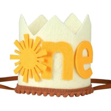 Imagem de Zankubom Coroa de 1º aniversário de sol, primeiro chapéu de coroa com glitter para festa de primeiro aniversário do bebê, adereços para decoração de chá de bebê para meninas ou meninos