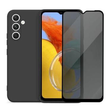 Imagem de Capa Aveludada e Película de Privacidade 3D Compatível Samsung Galaxy M14 Capinha Preta Premium e Película Anti-Espião
