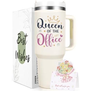 Imagem de Qtencas Presentes de dia profissional administrativo, presentes de secretária para mulheres, presentes de agradecimento da rainha do escritório para assistente administrativo, copo de viagem de aço