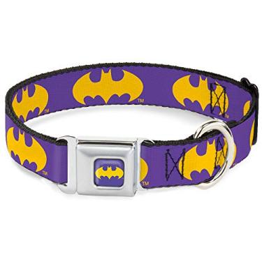 Imagem de Buckle-Down Fivela de cinto de segurança para cães com símbolo do Batman roxo amarelo, multicolorido, 3,8 cm de largura - serve para pescoço de 33 a 45,7 cm - pequeno" (DC-WBM216-WS)