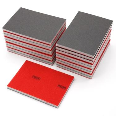 Imagem de Semrien Pacote com 20 esponjas de lixa de 600 grãos, bloco de lixamento de espuma macia de 7,6 x 10,6 cm, almofadas de lixamento seco e molhado, esponja de lixa lavável, bloco de areia de drywall para
