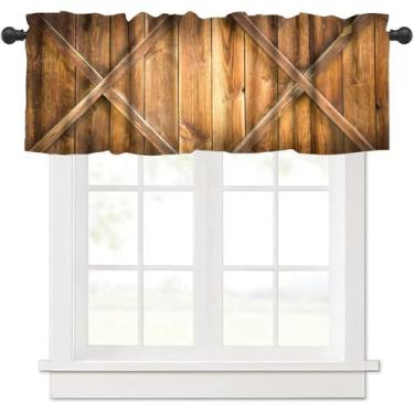 Imagem de HZOHNAGO Cortinas rústicas de madeira para janela de porta de celeiro cortina curta padrão de tábua de madeira antiga para cozinha, sala de estar, banheiro, janelas L 137 x C 45 cm